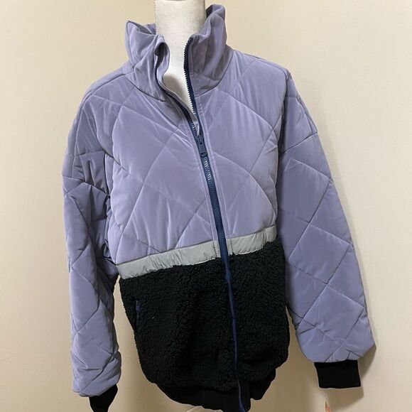 NWT Free people Movement Purple Black quilted sherpa jacket size L 
Retail$298 - Picture 1 of 9